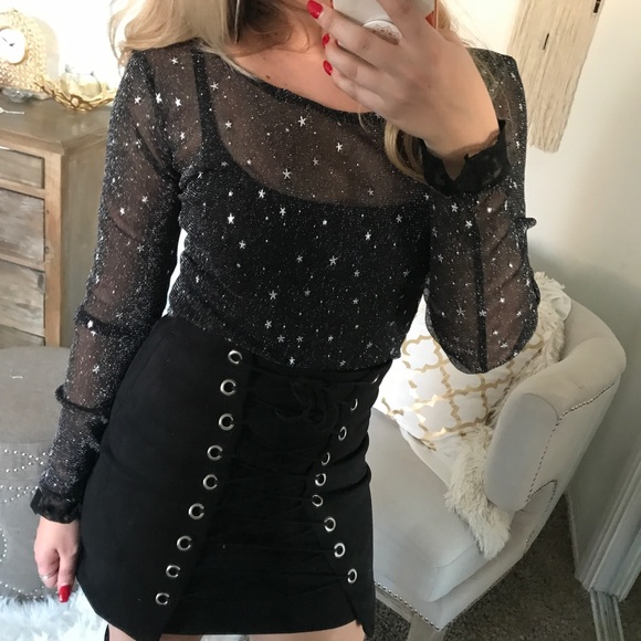 LAST1•Black Lace Up Skirt - Picture 4 of 5